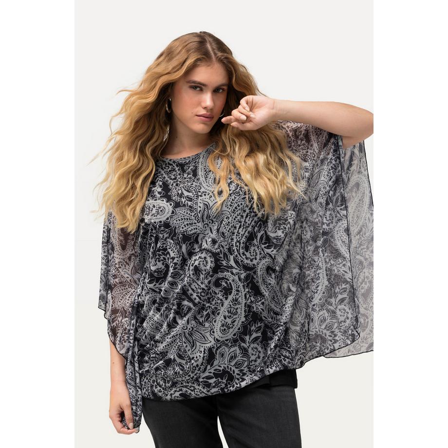 Ulla Popken Blouse Doublée Oversize Col Rond Manches Courtes  
