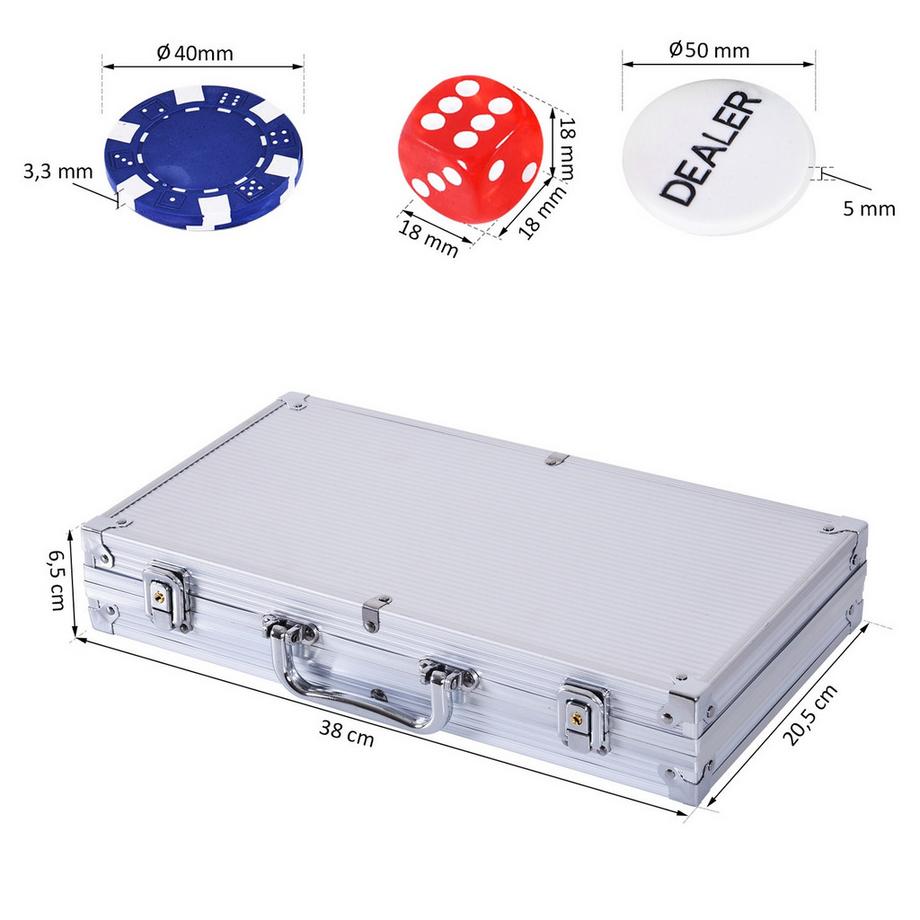 Northio  Pokerkoffer Set 300 Chips 2 Kartenspiele 5 Würfel Alukoffer Polystyrol Casino-Nächte 38X20,5X6,5Cm 