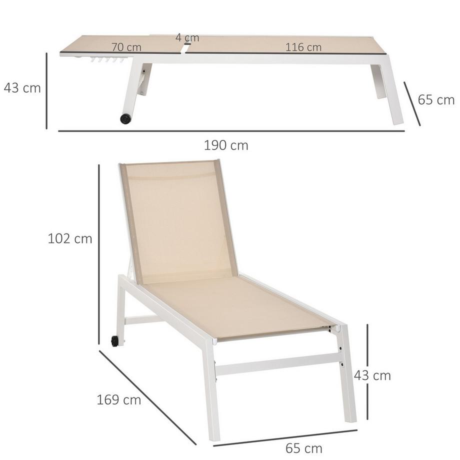 Northio Gartenliege 5-Stufige Rückenlehne Aluminium Cremeweiß 169X65X102Cm  