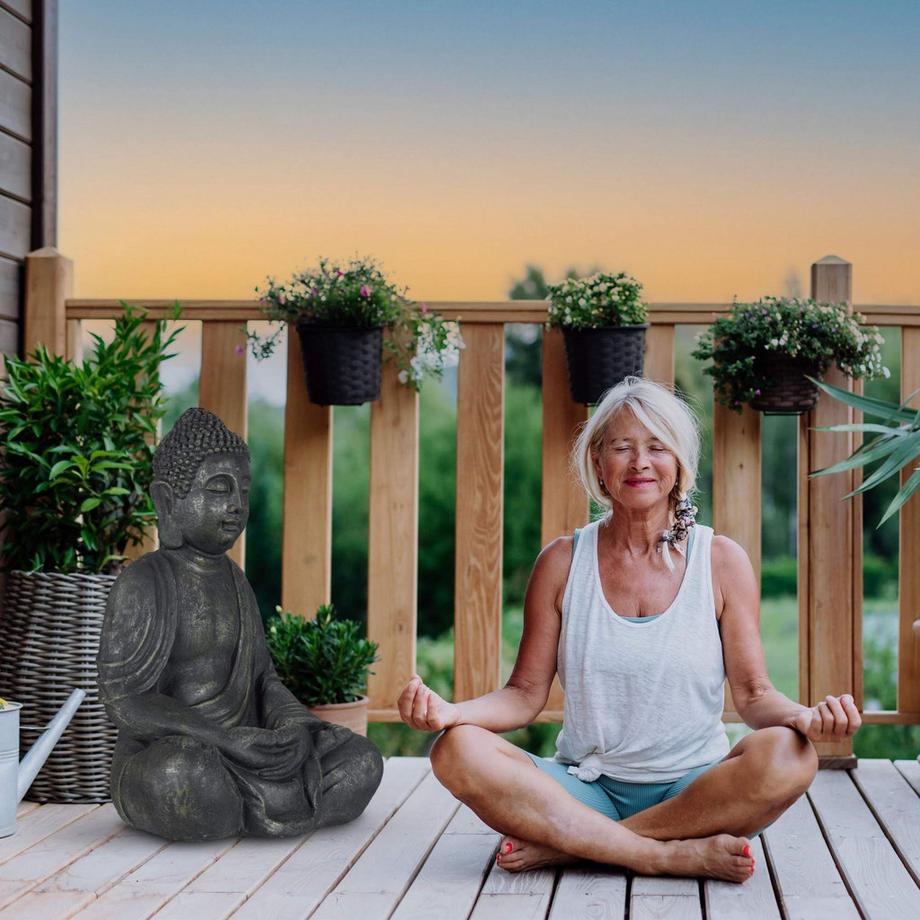 Northix Statue de Bouddha grise au look vintage 70 cm  