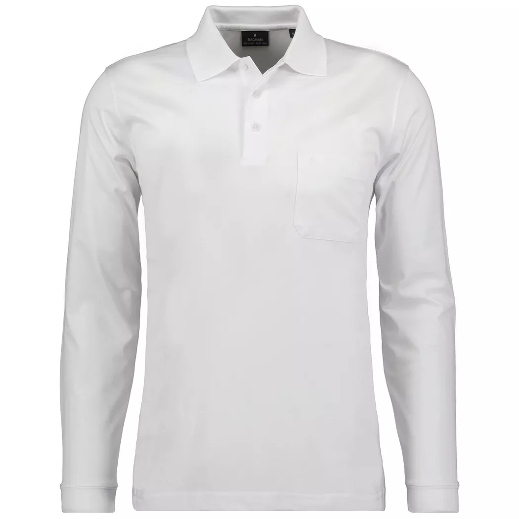 Ragman - Poloshirt  Bequem sitzend-Soft Knit Polo Knopf Langarm, für Damen, Weiss, Größe XL