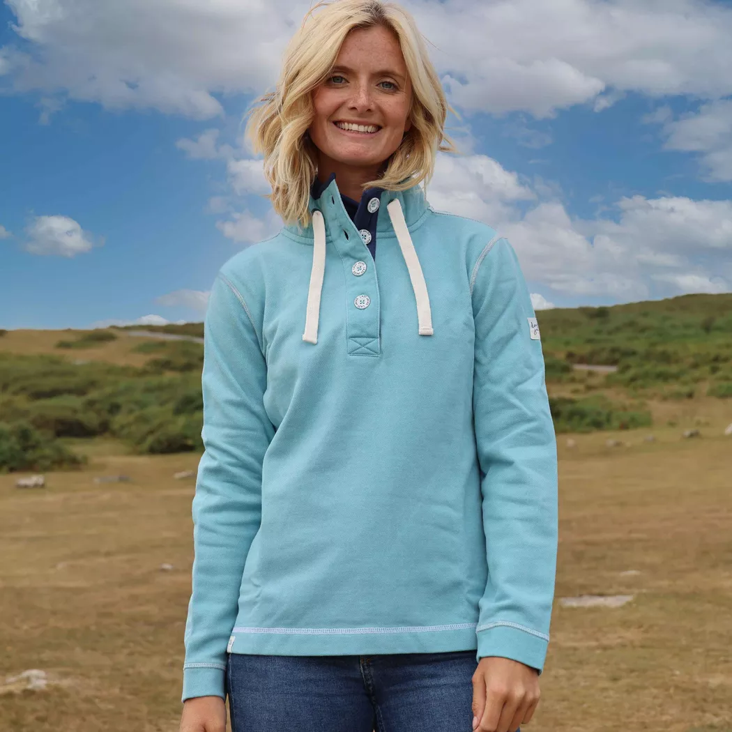 Lazy Jacks - Sweatshirt Knopfhals, Piqué, für Damen, Ozeangrün, Größe 36