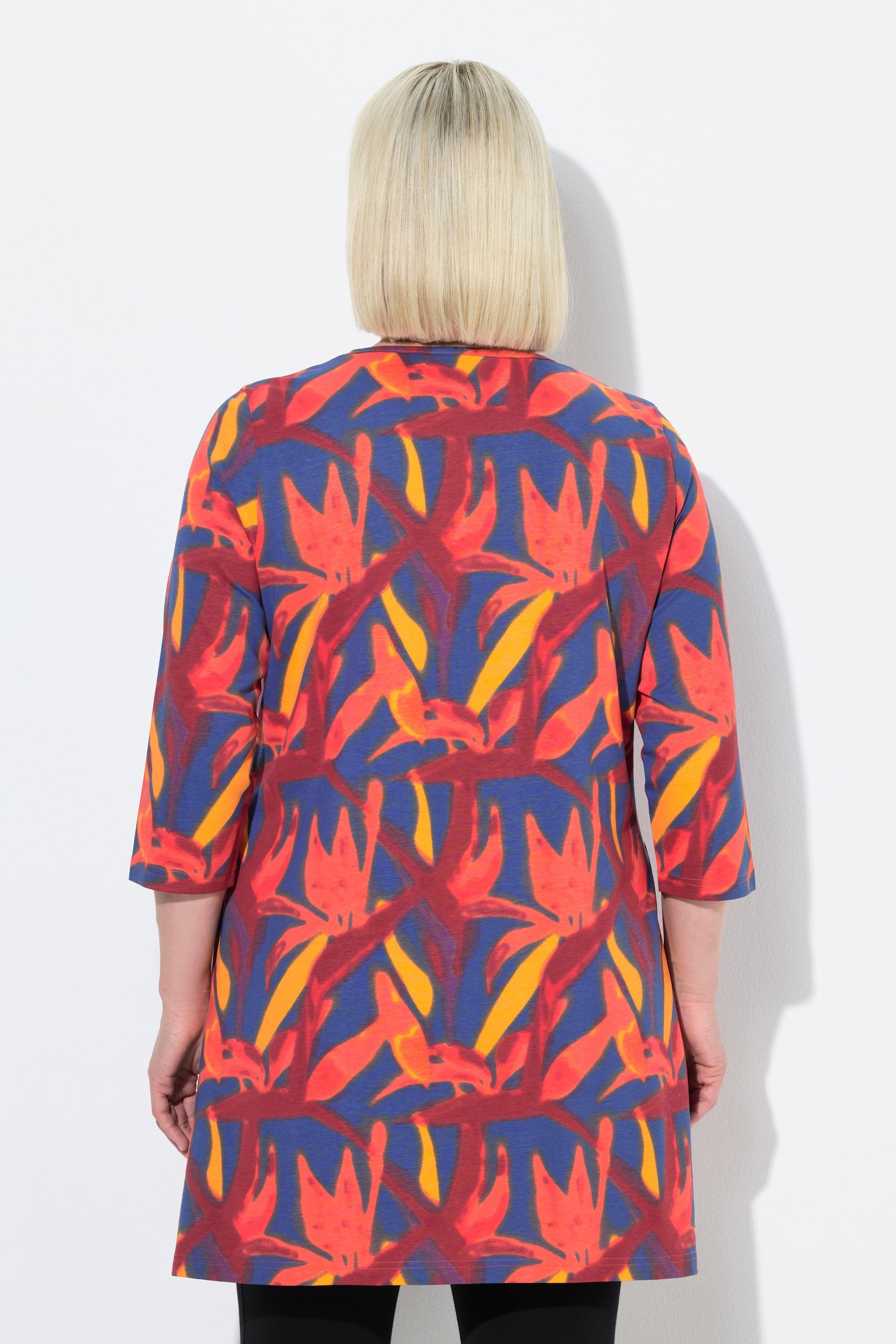 Ulla Popken Maglia lunga Taglio svasato Scollo a tunica Maniche 3/4  