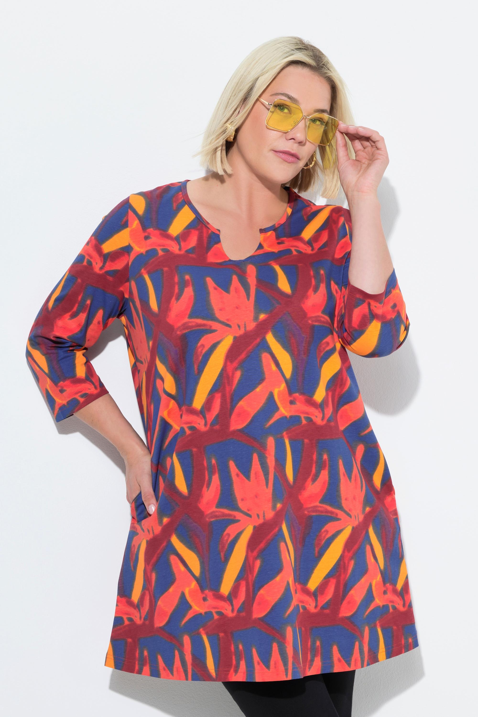 Ulla Popken Maglia lunga Taglio svasato Scollo a tunica Maniche 3/4  