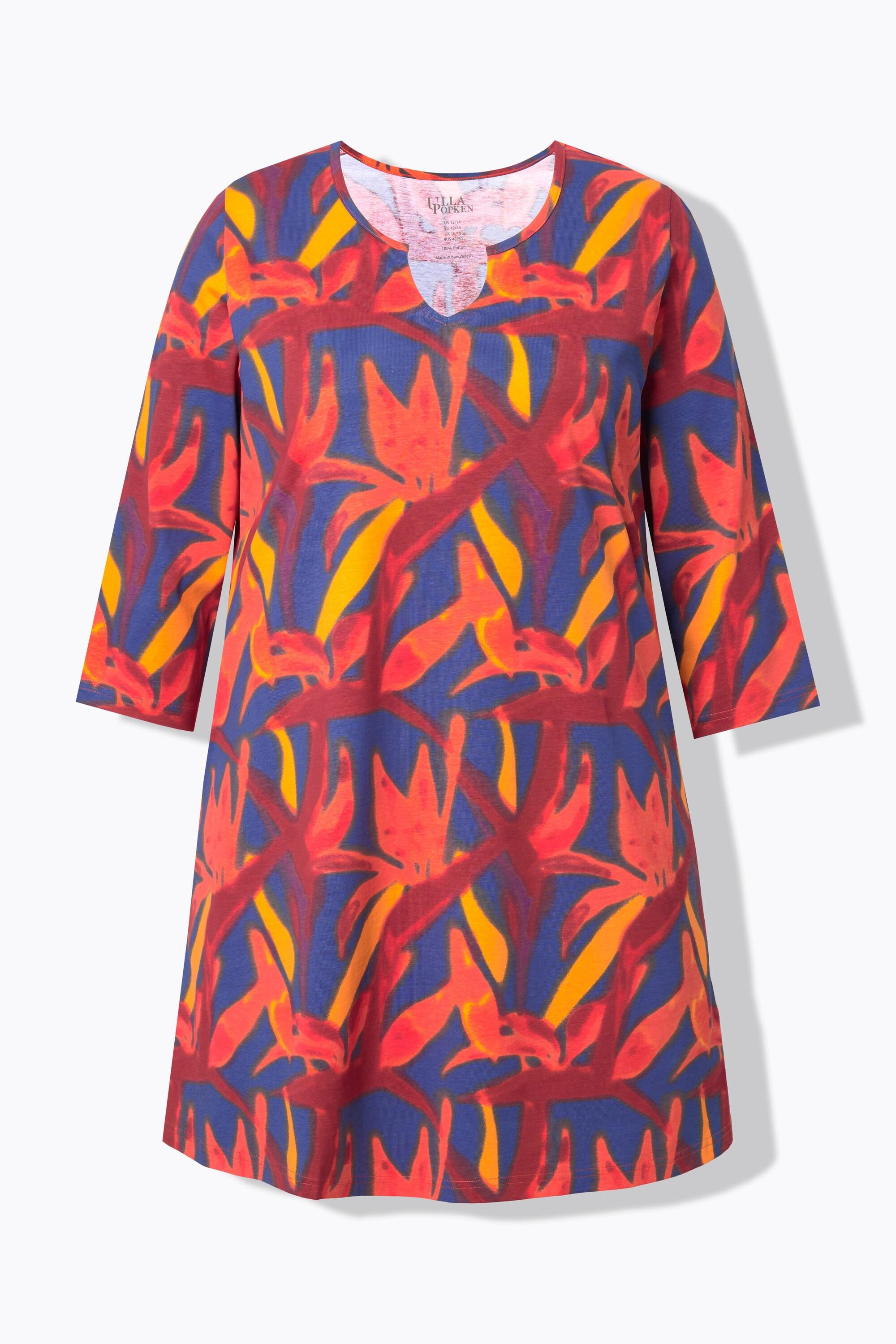 Ulla Popken Maglia lunga Taglio svasato Scollo a tunica Maniche 3/4  