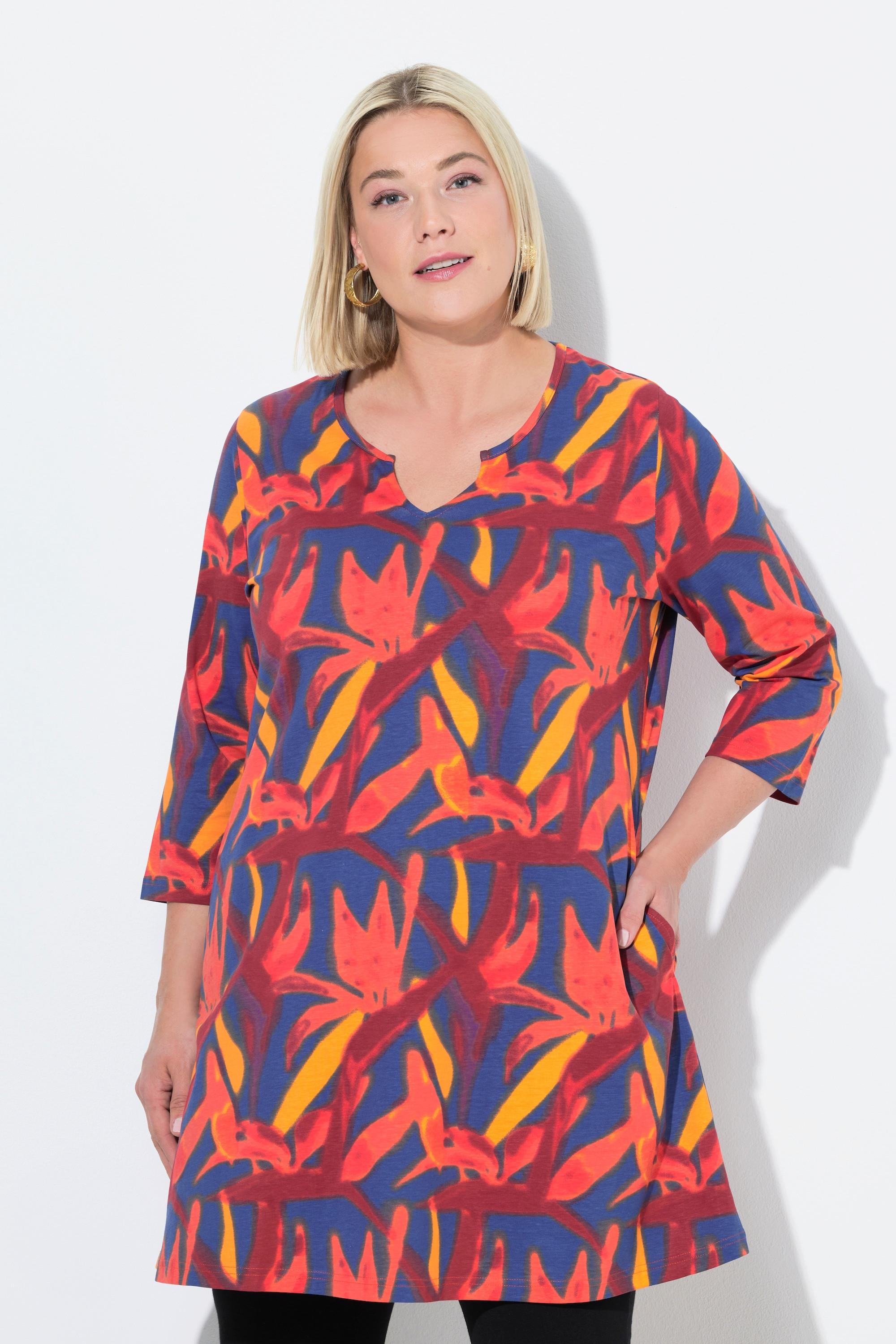 Ulla Popken Maglia lunga Taglio svasato Scollo a tunica Maniche 3/4  