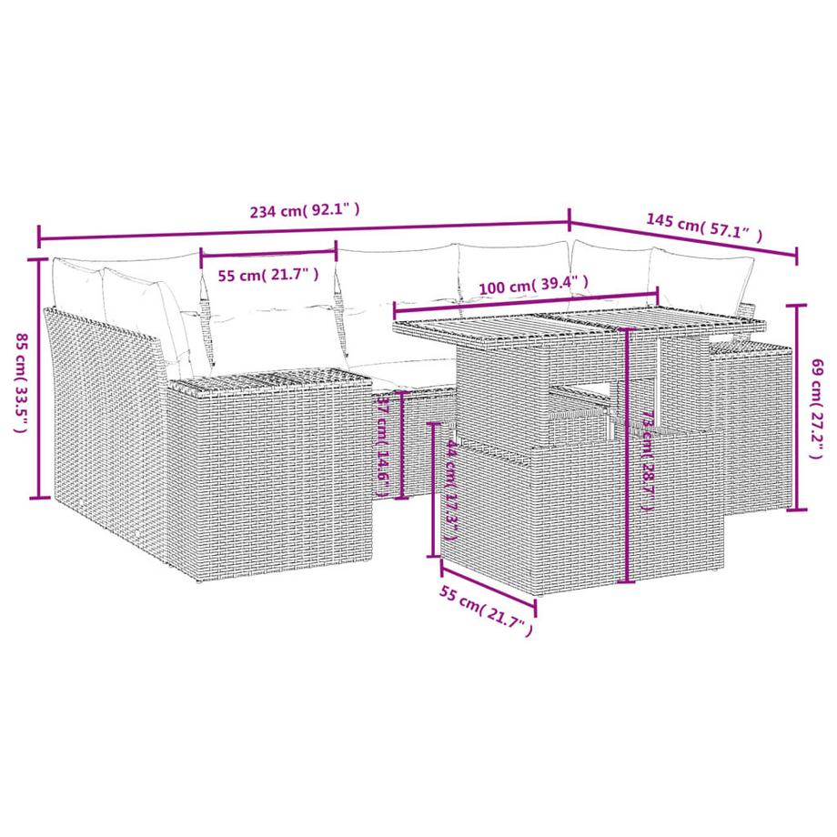 VidaXL Ensemble de canapés de jardin rotin synthétique  