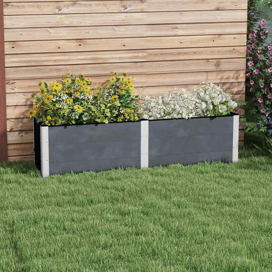 Northio Aiuola rialzata con fondo aperto, fioriera grigia e fioriera, aiuola per verdure ed erbe aromatiche 200x50x56 cm per giardino e balcone  