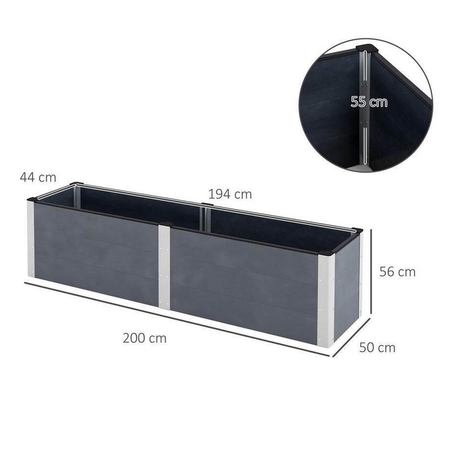 Northio Aiuola rialzata con fondo aperto, fioriera grigia e fioriera, aiuola per verdure ed erbe aromatiche 200x50x56 cm per giardino e balcone  