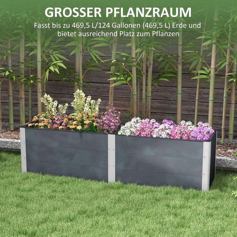 Northio Aiuola rialzata con fondo aperto, fioriera grigia e fioriera, aiuola per verdure ed erbe aromatiche 200x50x56 cm per giardino e balcone  