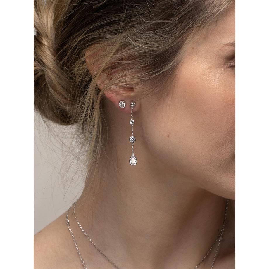 PHANTASYA  Ohrstecker lang mit Zirkonia Steinen 1632 Rhodiniert 