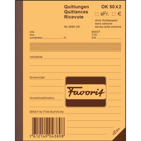 Favorit FAVORIT Quittungen D/F/I A6 8096OK blau/weiss 50x2 Blatt  