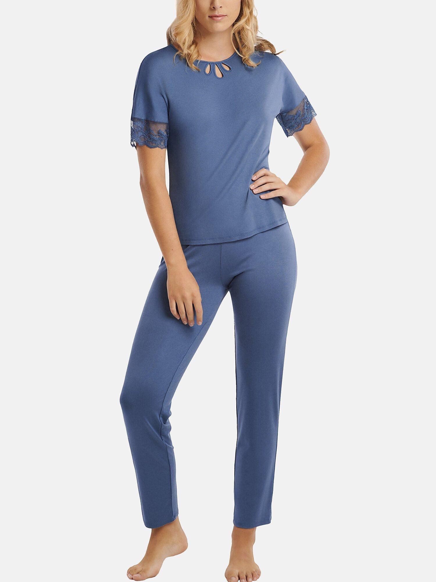 Image of Pyjama Hose Top Kurzarm Juliette Damen Blau M