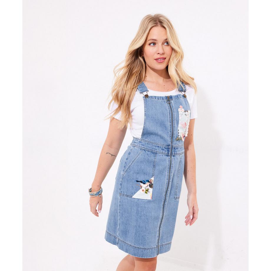 Joe Browns Geblümtes Denim Schürzenkleid mit Reissverschluss  