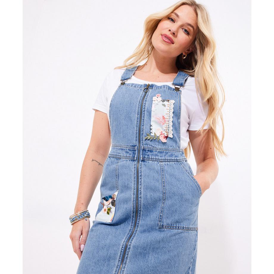 Joe Browns Geblümtes Denim Schürzenkleid mit Reissverschluss  