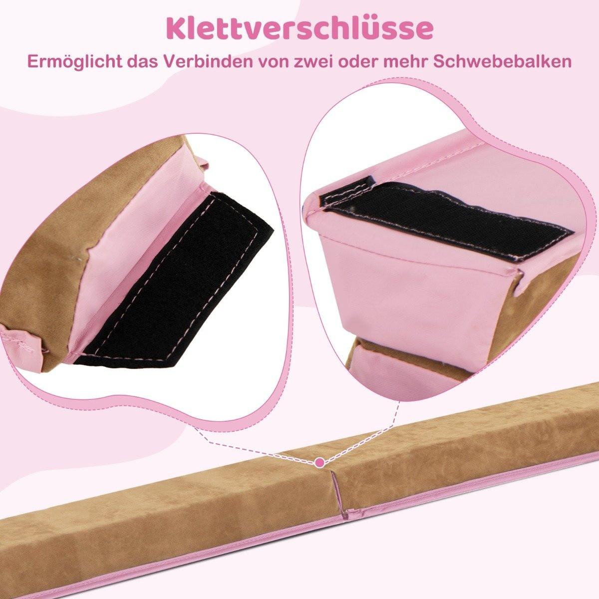 Northix  240 cm Kinder Schwebebalken mit Tragegriff & Wildlederbezug Klappbarer Balancierbalken Rosa 