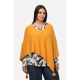 Ulla Popken  Poncho oversize di morbida maglia con orlo a punte e nappe 