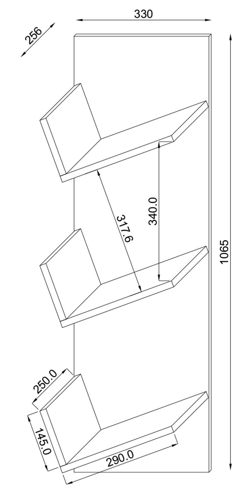 VCM Holz Wandregal | Wandboard mit drei großen Fächer | Platz für 100 Schallplatten | kann auch für Bücher verwendet werden | Maße: H. 106 x B. 33 x T. 26  