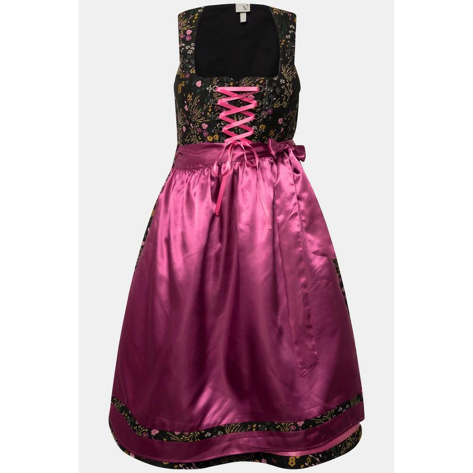 Ulla Popken Dirndl Floreale Paillettes Scollo Quadrato Senza Maniche  