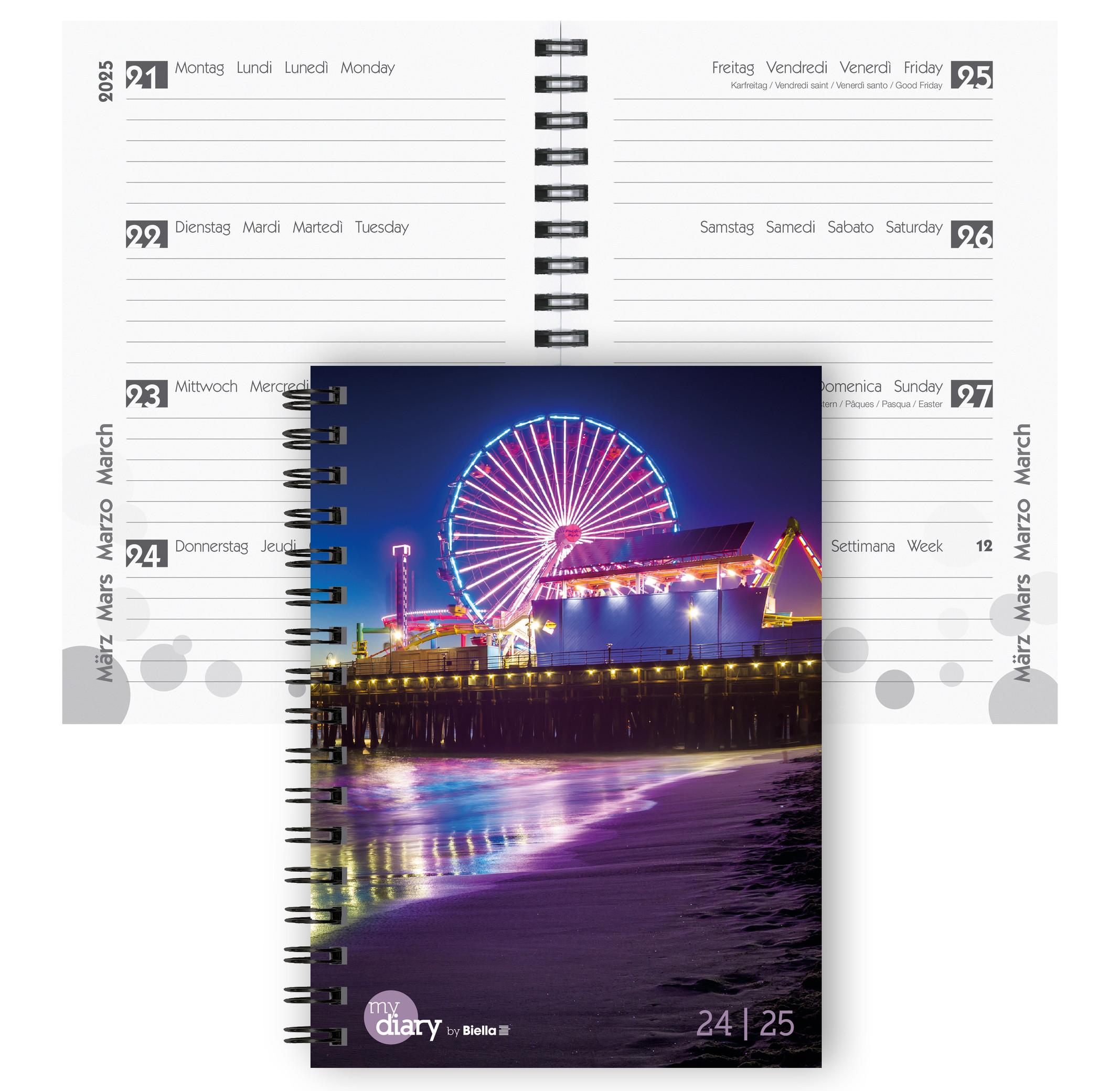 Biella Agenda scolaire mydiary Wire-O 3½ jours par page, Beach - Multicolores  