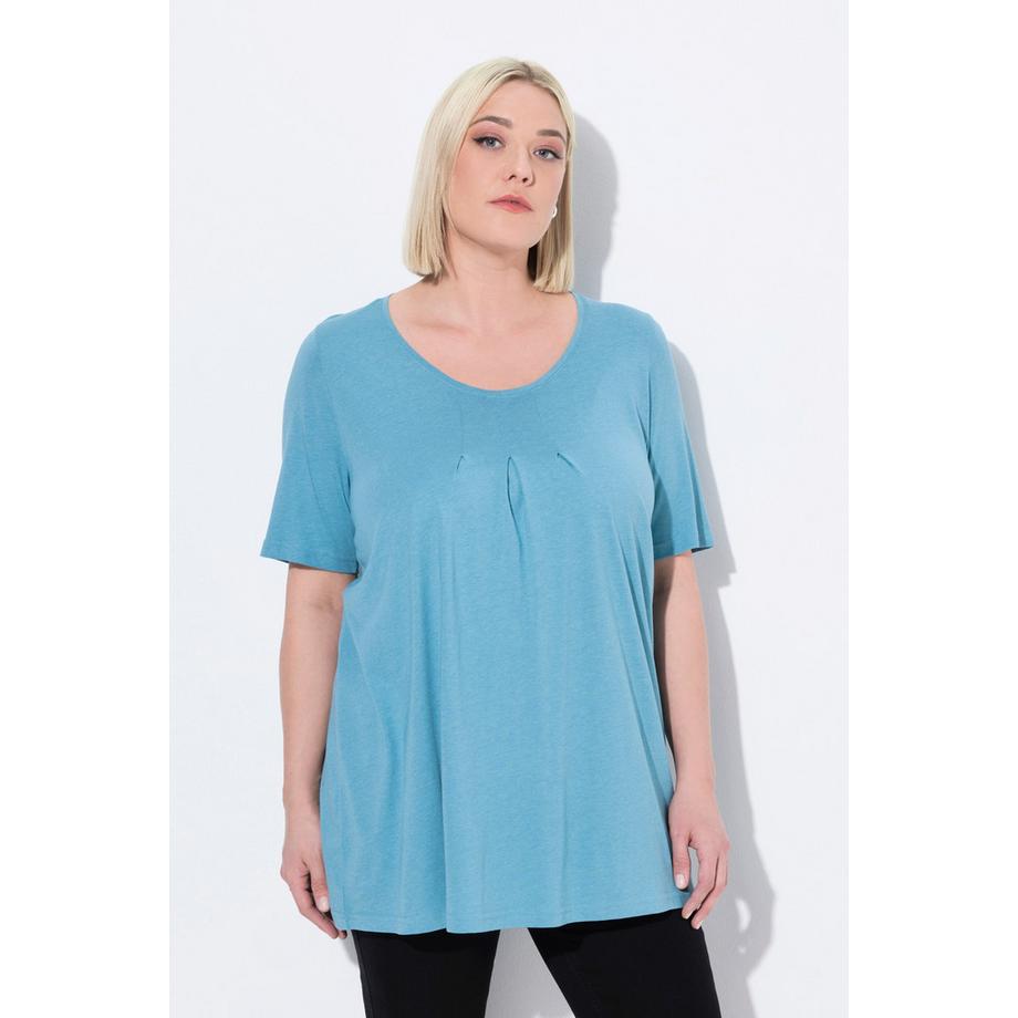 Ulla Popken T-shirt Plis Décoratifs Coupe Évasée Col Rond Manches Courtes  