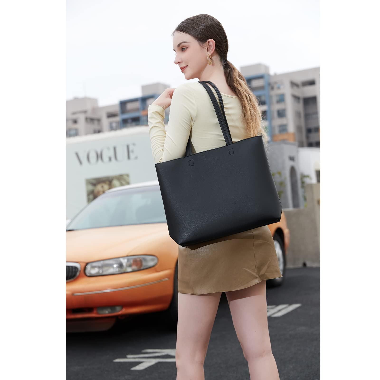 Only-bags.store  Henkeltaschen, einfache Handtaschen PU Leder Shopper Tasche für Arbeit, Schule, Einkaufen mit Reißverschluss und Innentasche 