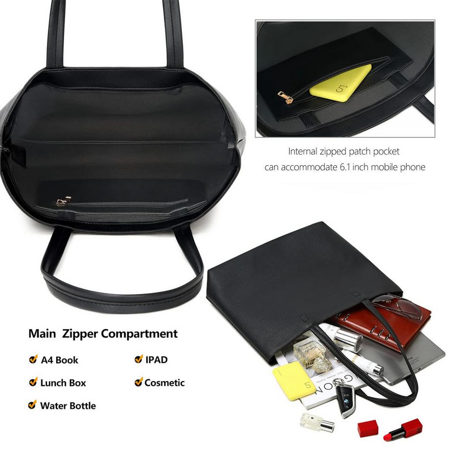 Only-bags.store PU Leder Shopper Tasche mit Reissverschluss und Innentasche  