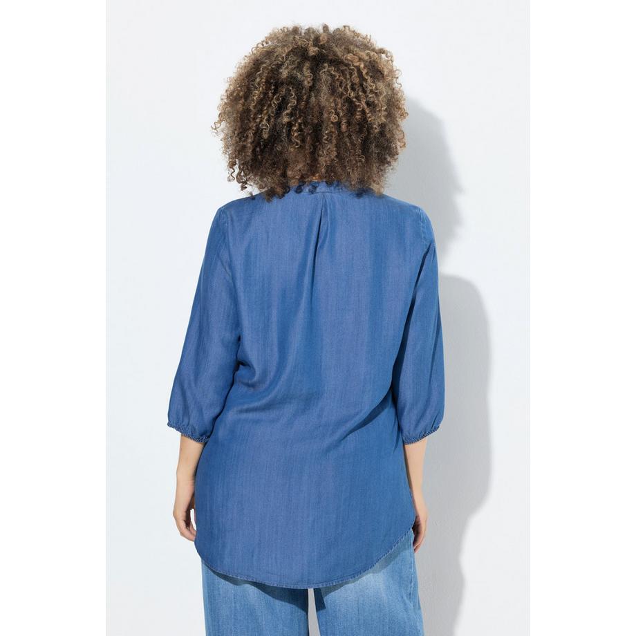 Ulla Popken Lyocell A-Linie Bluse Stehkragen 3/4 Glockenärmel  