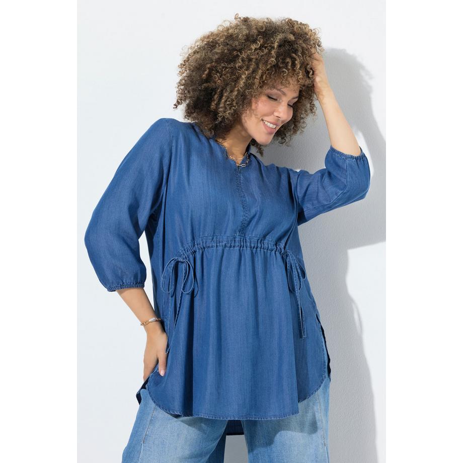 Ulla Popken Lyocell A-Linie Bluse Stehkragen 3/4 Glockenärmel  