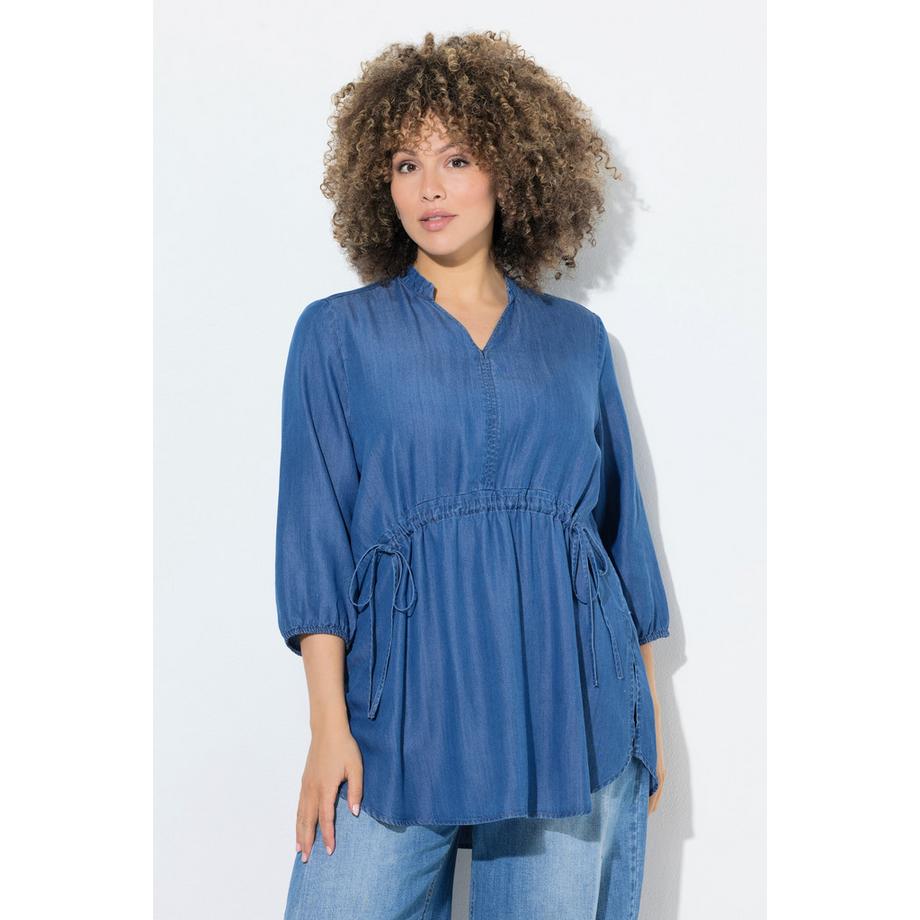 Ulla Popken Lyocell A-Linie Bluse Stehkragen 3/4 Glockenärmel  