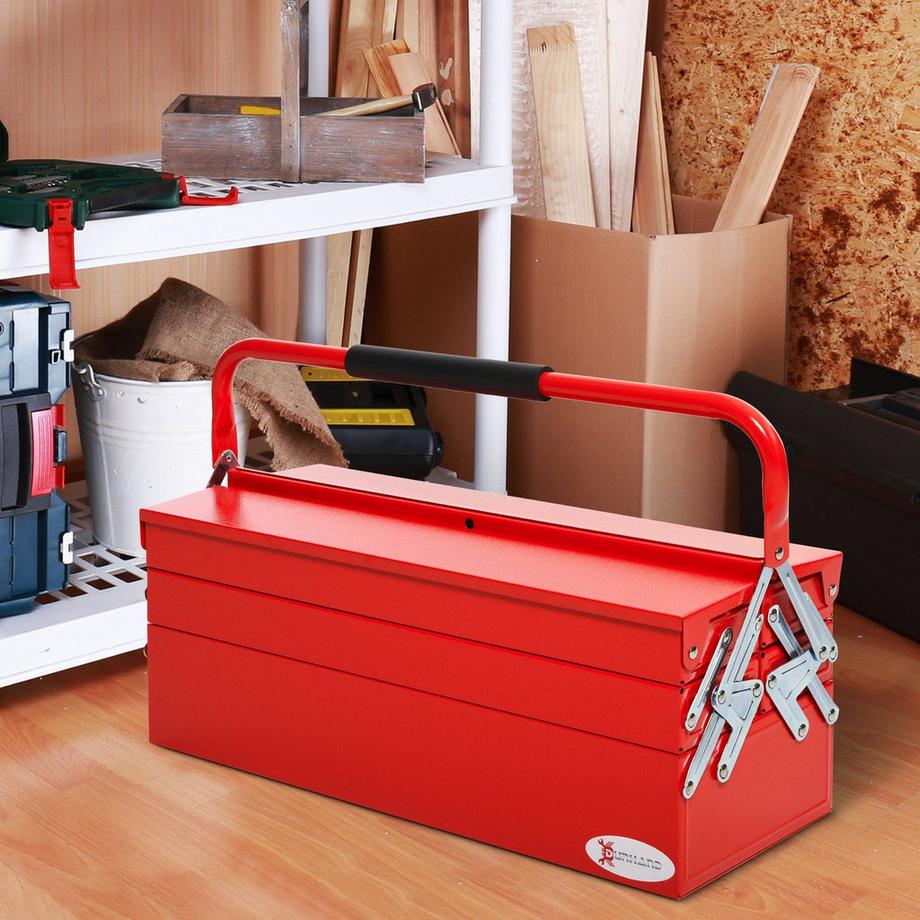 Northio Coffre À Outils, Coffre À Outils, Coffre À Outils, 5 Compartiments, Acier Pliable (Spcc), Rouge, 57 X 21 X 41 Cm  
