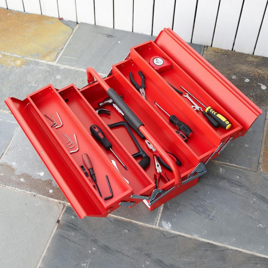 Northio Coffre À Outils, Coffre À Outils, Coffre À Outils, 5 Compartiments, Acier Pliable (Spcc), Rouge, 57 X 21 X 41 Cm  