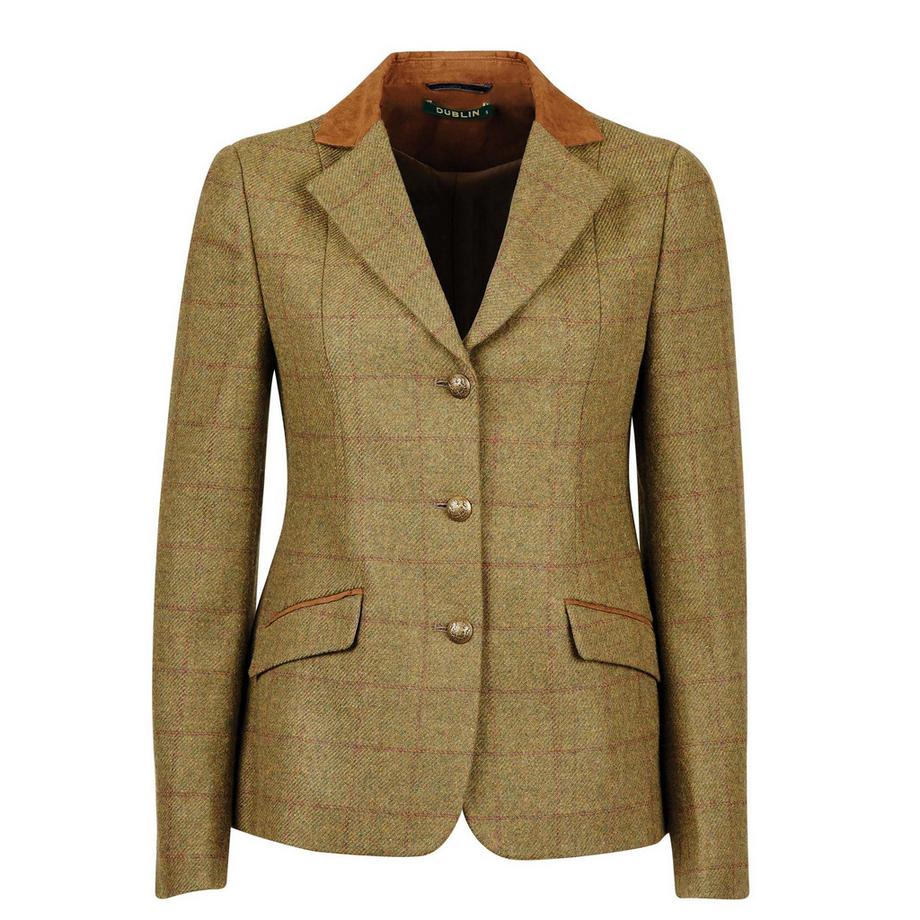 Giacca da equitazione slim-fit da donna con collo in pelle scamosciata Weatherbeeta Dublin Albany Tweed