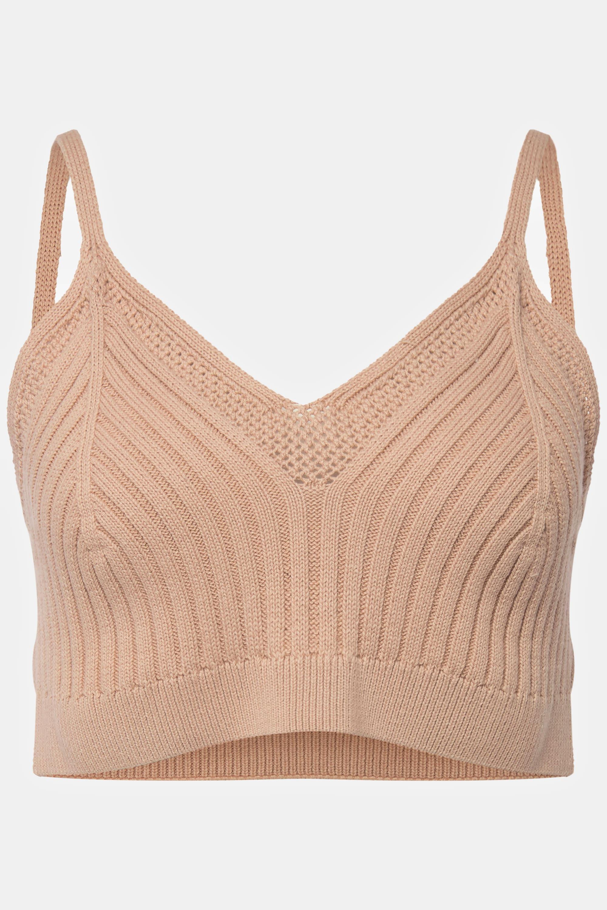 Ulla Popken  Bralette in maglia a costine di cotone biologico con orli decorativi 