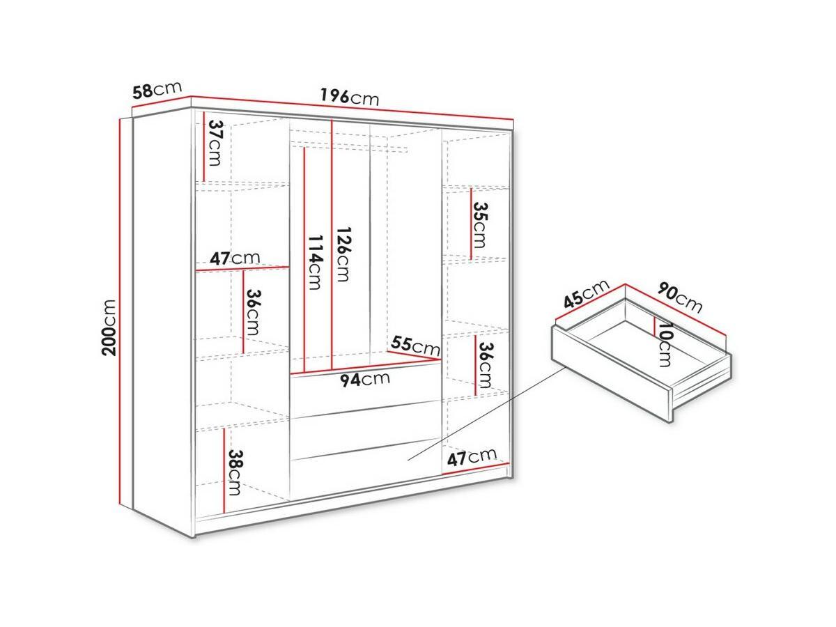 Vente-unique Armadio 4 ante e 3 cassetti Con specchi L196 cm Bianco - LIZANDRO  