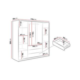Vente-unique Armadio 4 ante e 3 cassetti Con specchi L196 cm Bianco - LIZANDRO  