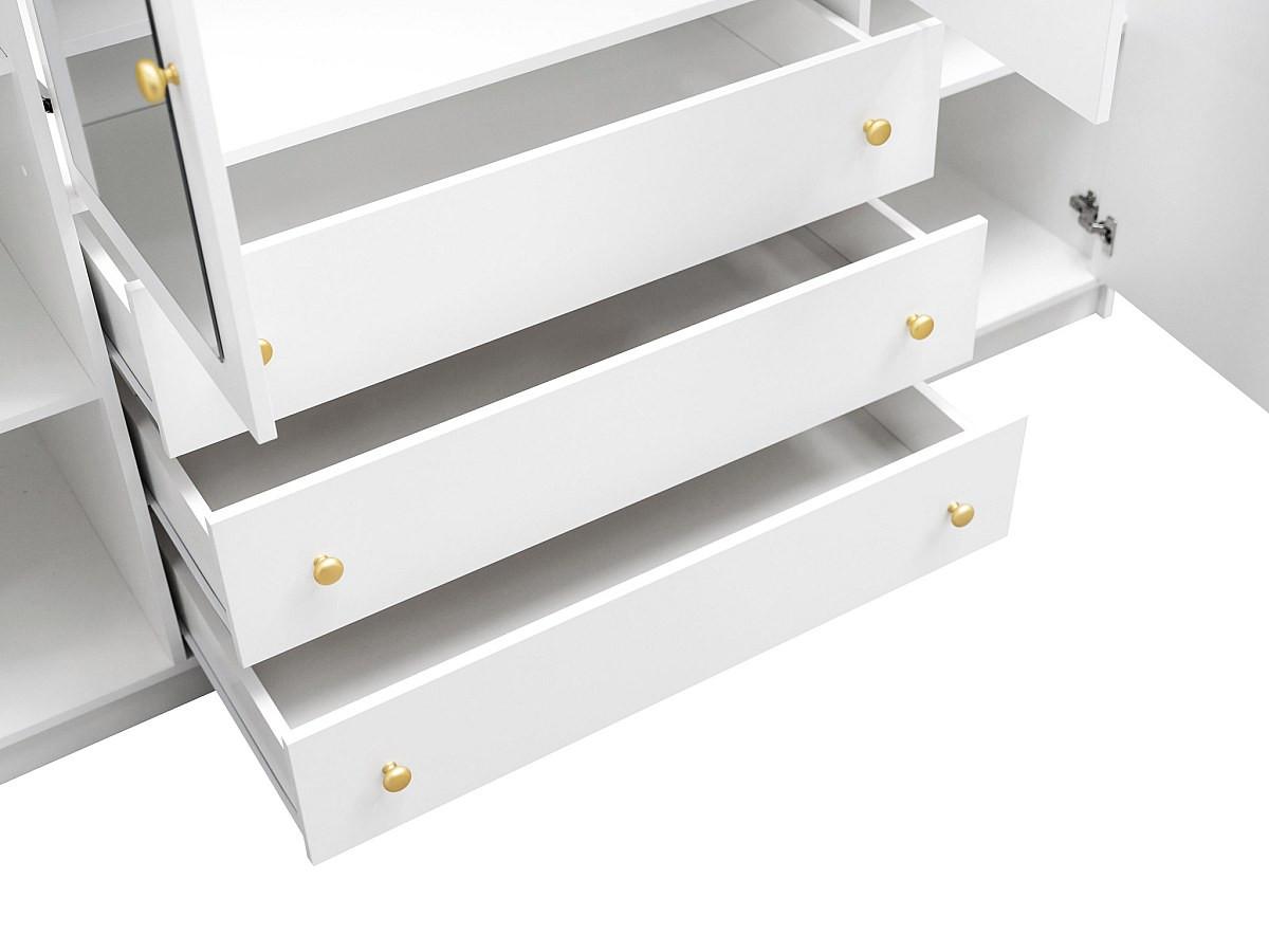 Vente-unique Armadio 4 ante e 3 cassetti Con specchi L196 cm Bianco - LIZANDRO  
