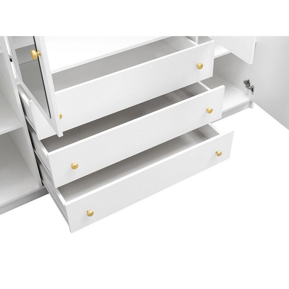 Vente-unique Armadio 4 ante e 3 cassetti Con specchi L196 cm Bianco - LIZANDRO  