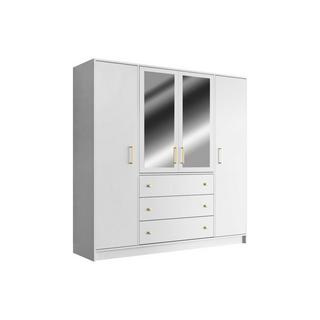 Vente-unique Armadio 4 ante e 3 cassetti Con specchi L196 cm Bianco - LIZANDRO  