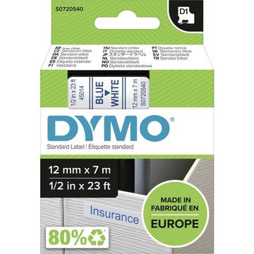 Cassetta nastro DYMO D1 45014 Colore Nastro: Bianco Colore carattere:Blu 12 mm 7 m