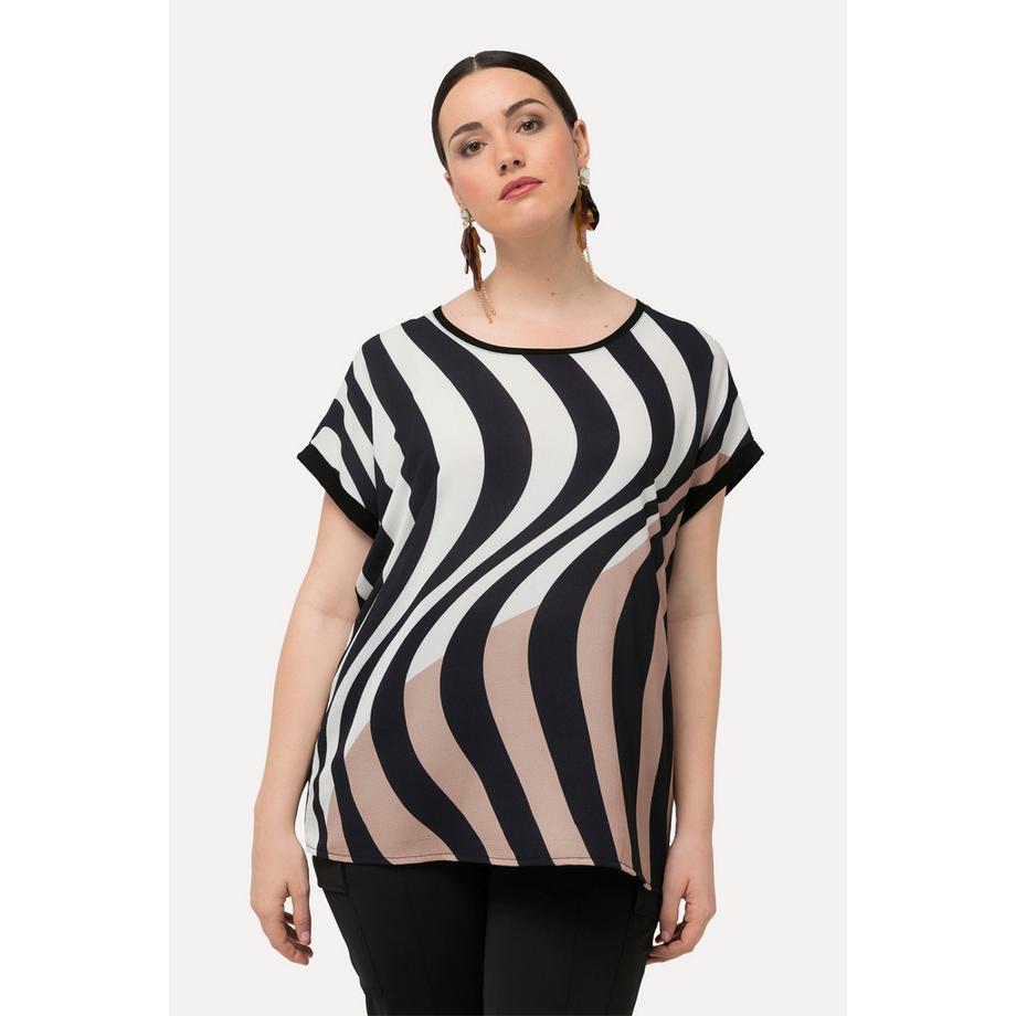 Ulla Popken T-shirt Oversize Fantasia Onde Girocollo Mezza Manica  