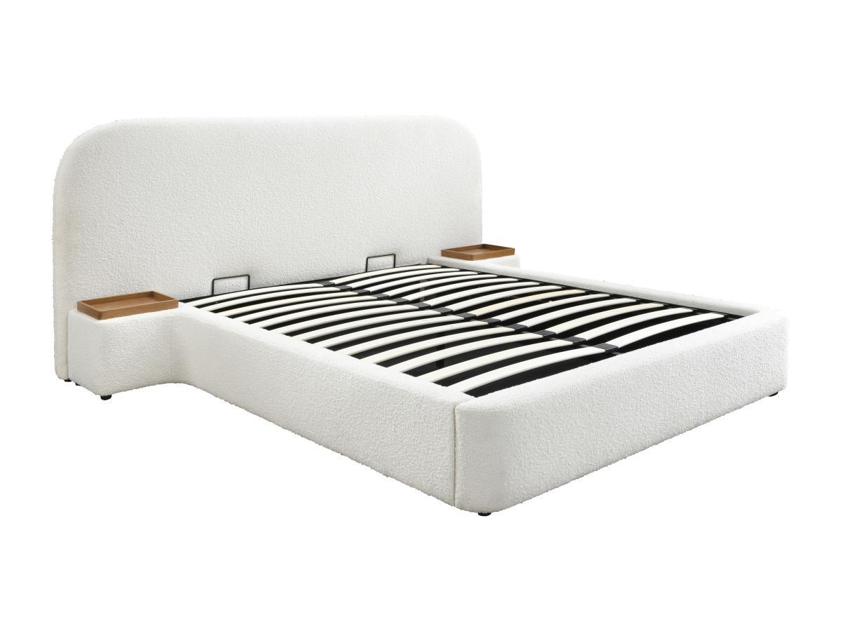 Maison Céphy Lit coffre 180 x 200 cm avec chevets - Tissu bouclette - Blanc - ESTERIA de Maison Céphy  