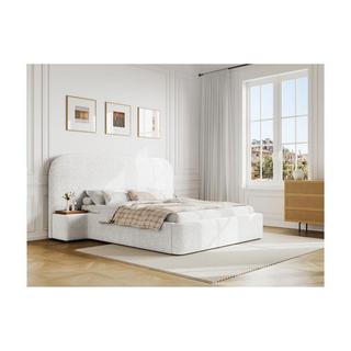 Maison Céphy Lit coffre 180 x 200 cm avec chevets - Tissu bouclette - Blanc - ESTERIA de Maison Céphy  