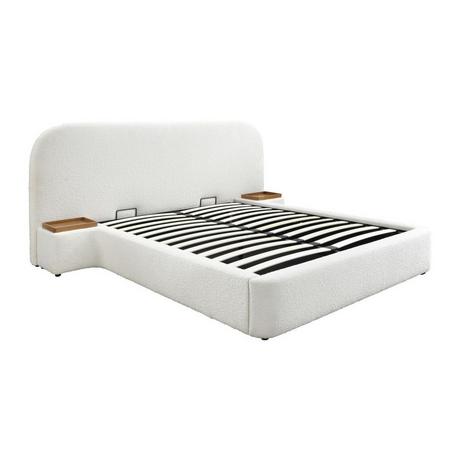 Maison Céphy Lit coffre 180 x 200 cm avec chevets - Tissu bouclette - Blanc - ESTERIA de Maison Céphy  