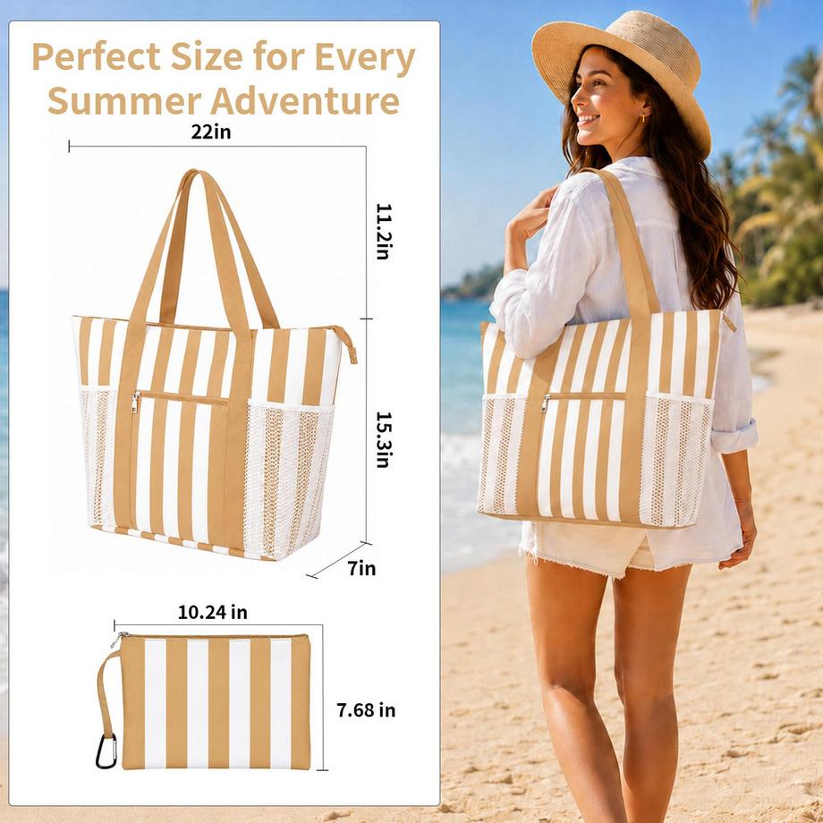 Only-bags.store Grosse Strandtasche mit 5 Fächern und Nassfach wasserdicht  
