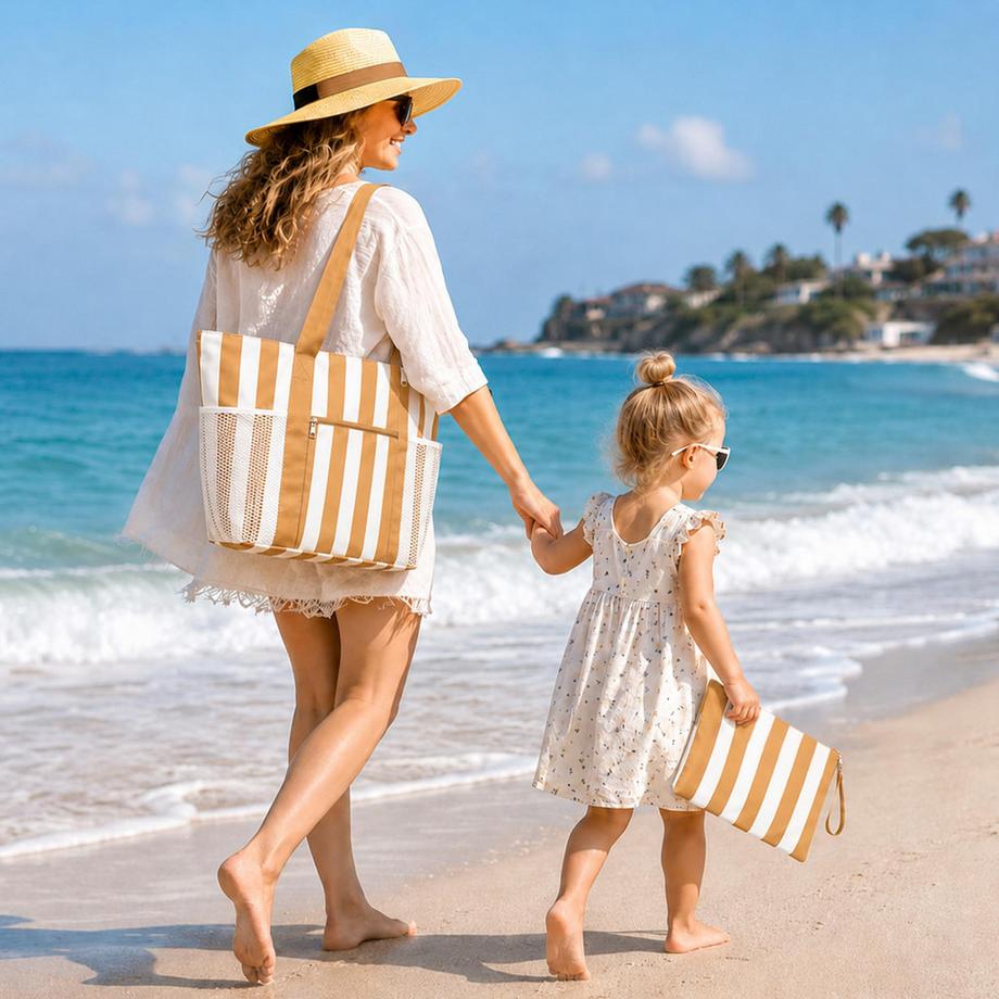 Only-bags.store Grosse Strandtasche mit 5 Fächern und Nassfach wasserdicht  