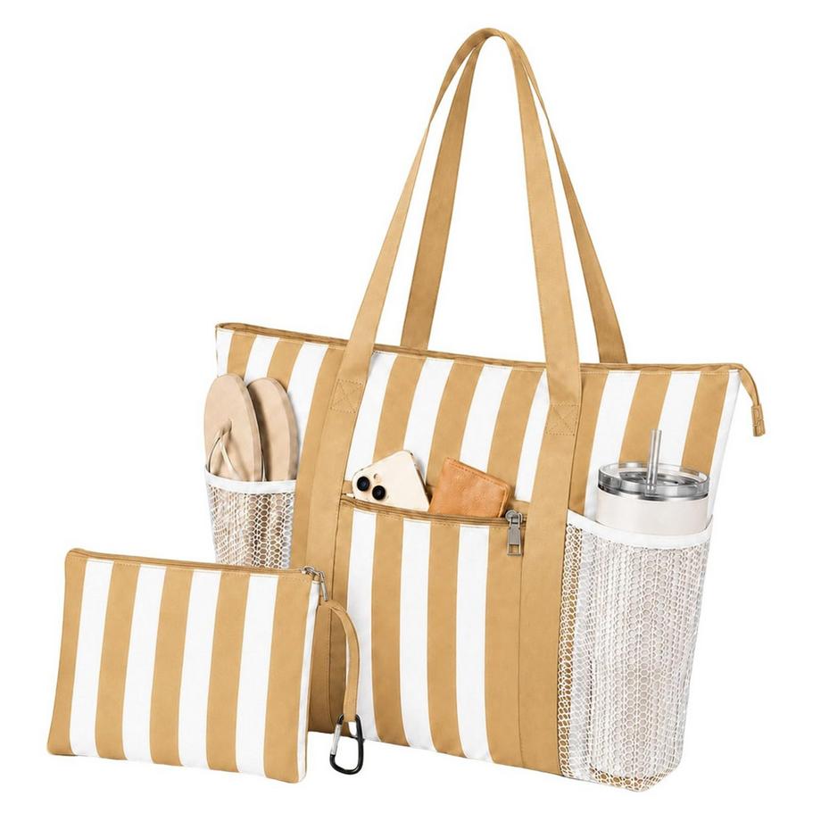 Große Strandtasche, Badetasche mit 5 Fächern & Nassfach, wasserdicht