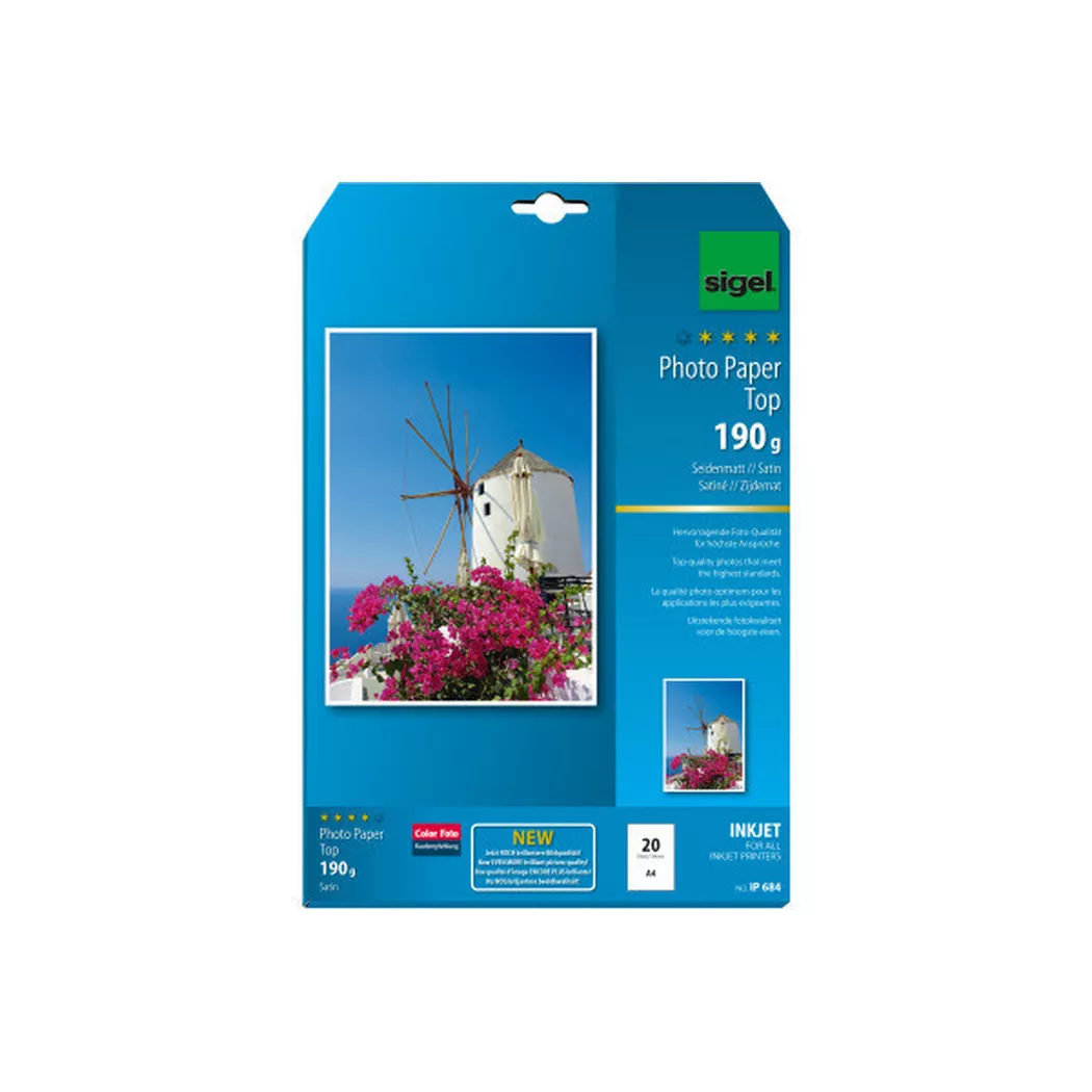 Sigel – InkJet Fotopapier A4 IP684 190g,matt, weiss 20 Blatt, One Size