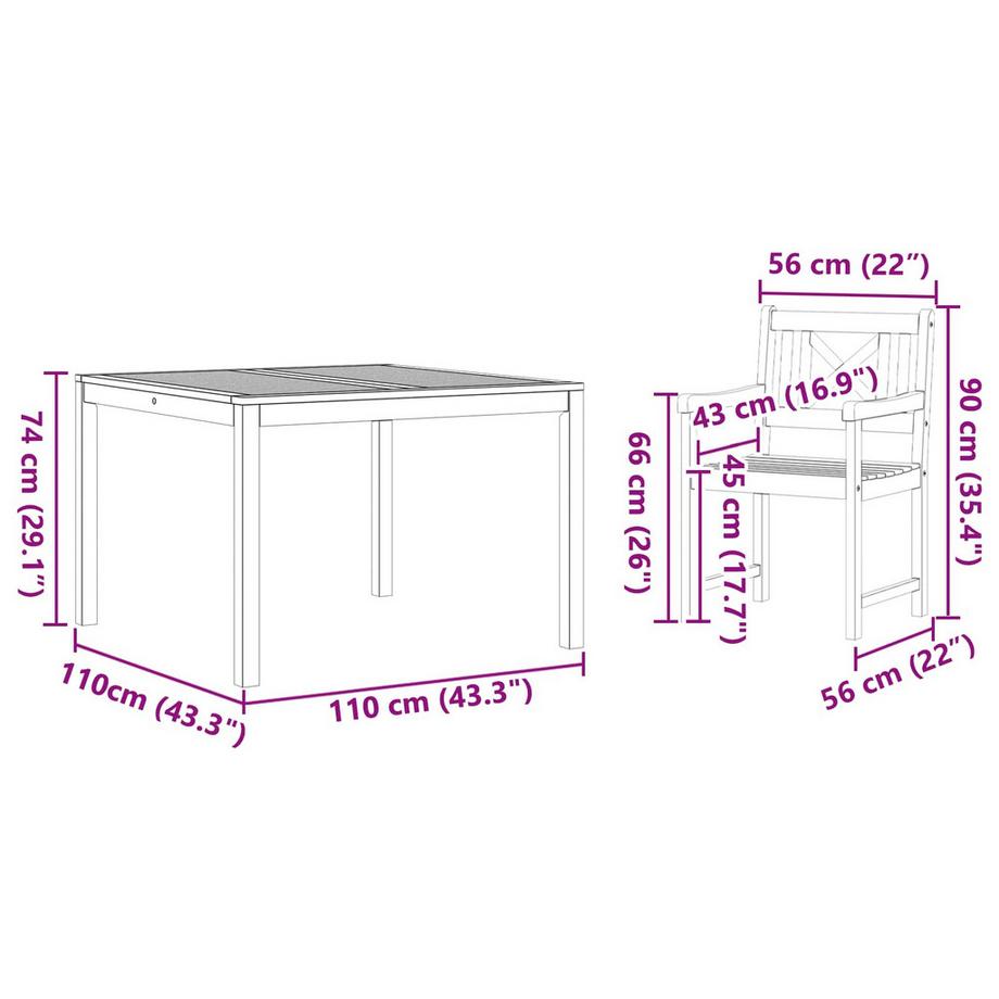 VidaXL Set da Pranzo per Giardino Legno massello di acacia  