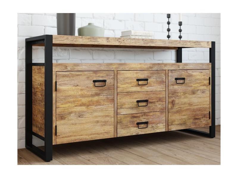 Image of Sideboard mit 2 Türen 3 Schubladen Mangoholz Metall HARLEM Sideboard mit 2 Türen 3 Schubladen Mangoholz Metall HARLEM